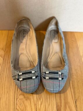 Abella Black and White Plaid Ballet Flats with Buckle Detail